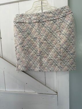 Fate Textured Windowpane Tweed Mini Skirt - Ivory with Pink & Blue
